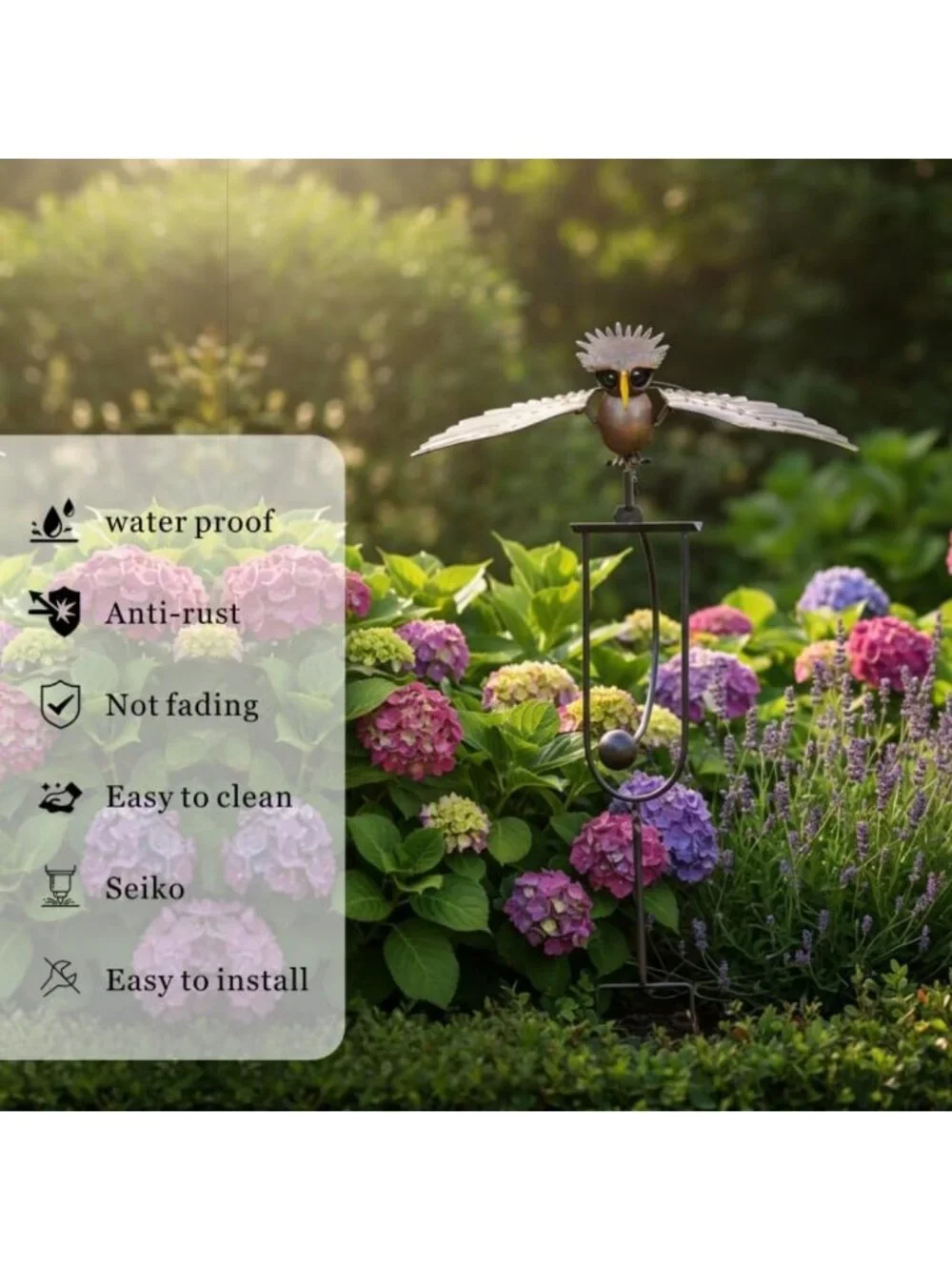 Kinetic Metal Owl Garden Stake Decor - Outdoor Sculpture for Lawn & Yard